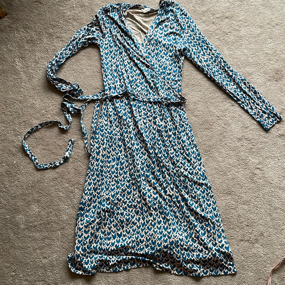 Boden Heart Print Wrap Dress 6L 6 Long